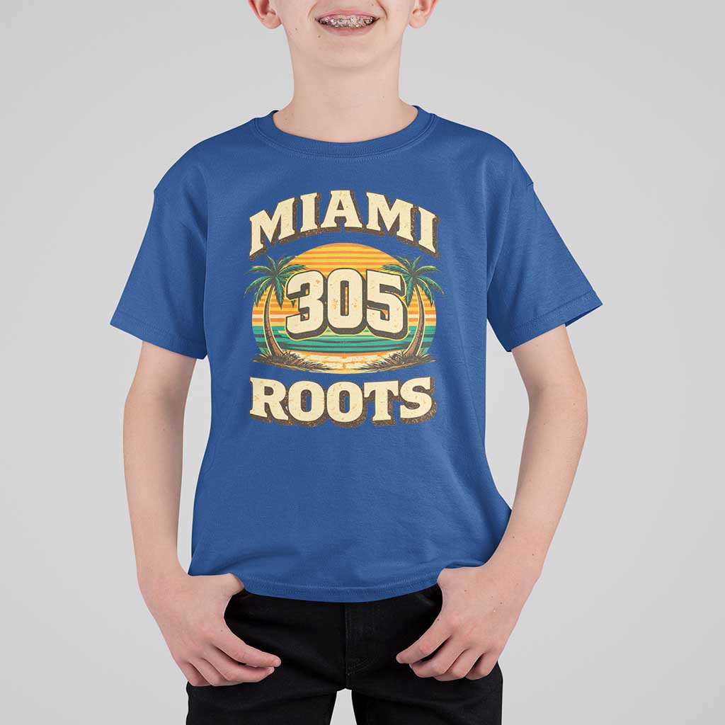 Vintage Miami 305 Roots T Shirt For Kid Retro Sunset Palm Trees Florida Natives