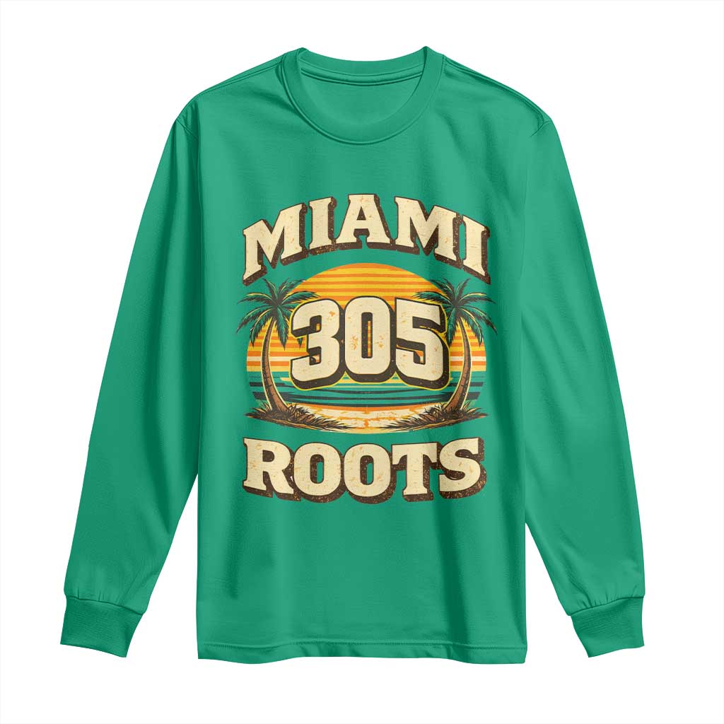 Vintage Miami 305 Roots Long Sleeve Shirt Retro Sunset Palm Trees Florida Natives