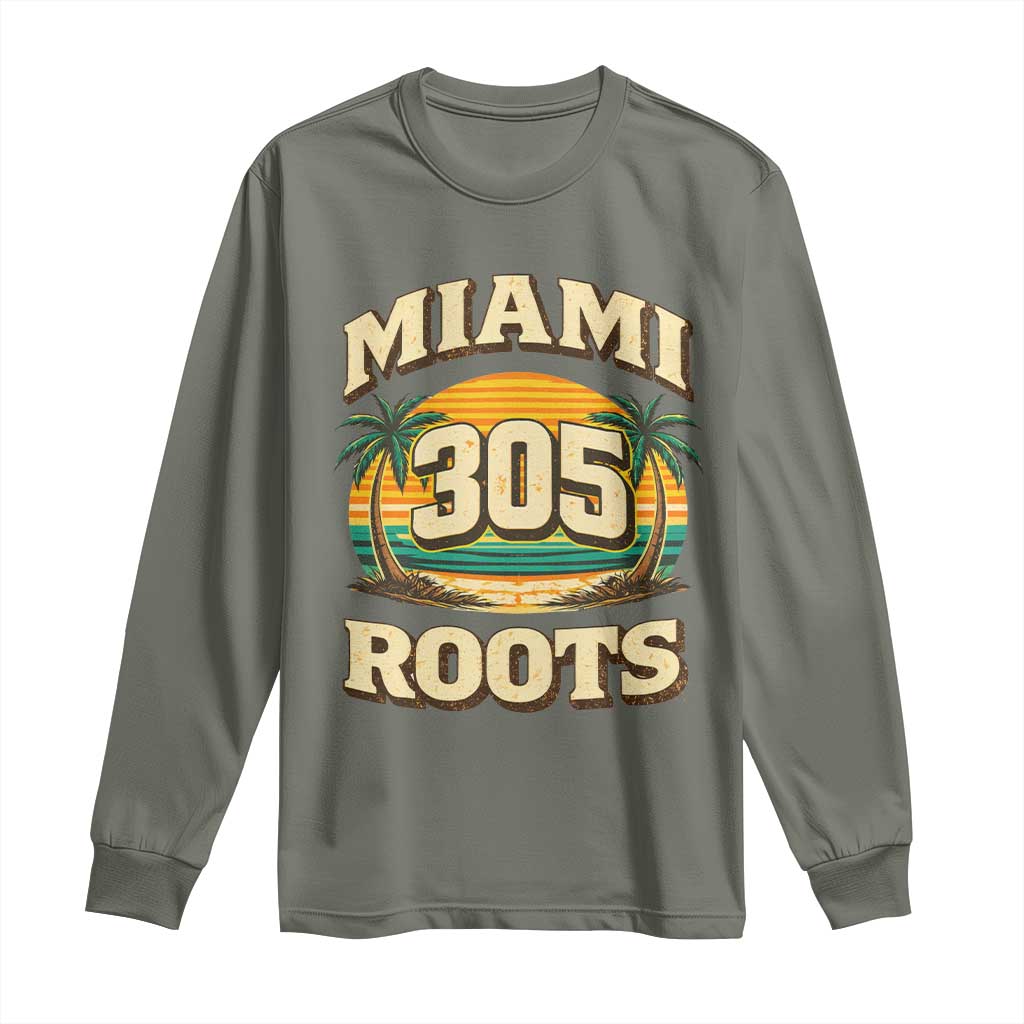 Vintage Miami 305 Roots Long Sleeve Shirt Retro Sunset Palm Trees Florida Natives