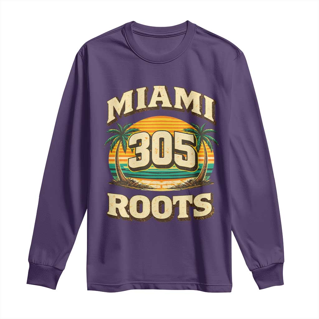 Vintage Miami 305 Roots Long Sleeve Shirt Retro Sunset Palm Trees Florida Natives