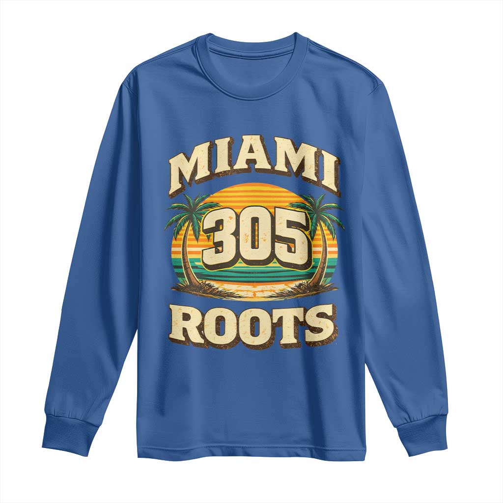 Vintage Miami 305 Roots Long Sleeve Shirt Retro Sunset Palm Trees Florida Natives