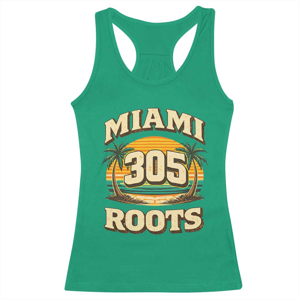 Vintage Miami 305 Roots Racerback Tank Top Retro Sunset Palm Trees Florida Natives