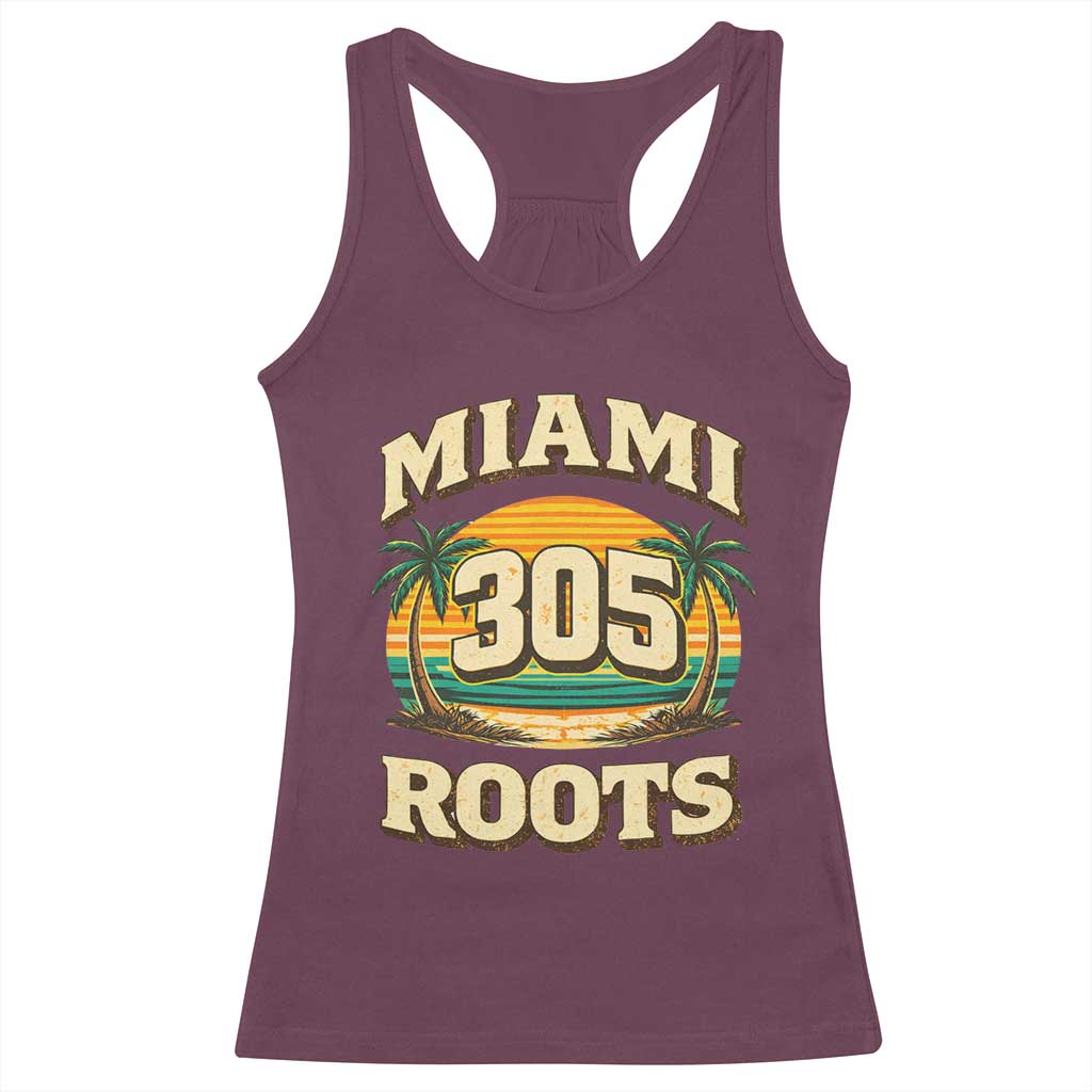 Vintage Miami 305 Roots Racerback Tank Top Retro Sunset Palm Trees Florida Natives