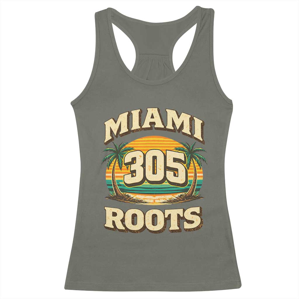 Vintage Miami 305 Roots Racerback Tank Top Retro Sunset Palm Trees Florida Natives