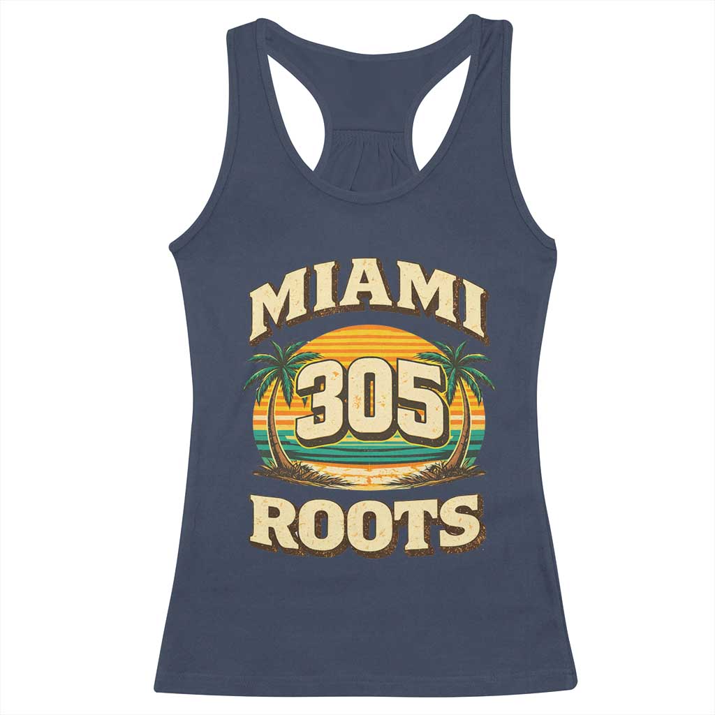 Vintage Miami 305 Roots Racerback Tank Top Retro Sunset Palm Trees Florida Natives
