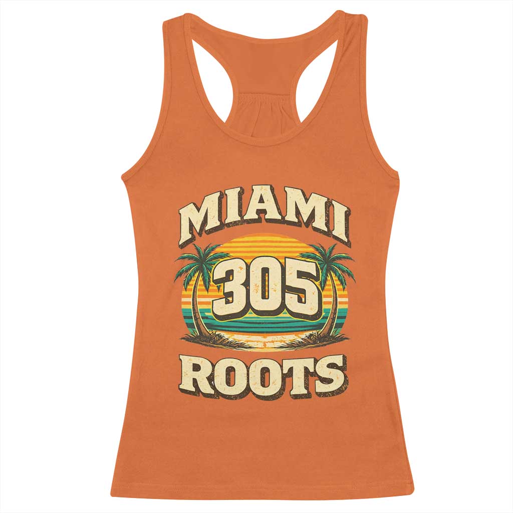 Vintage Miami 305 Roots Racerback Tank Top Retro Sunset Palm Trees Florida Natives