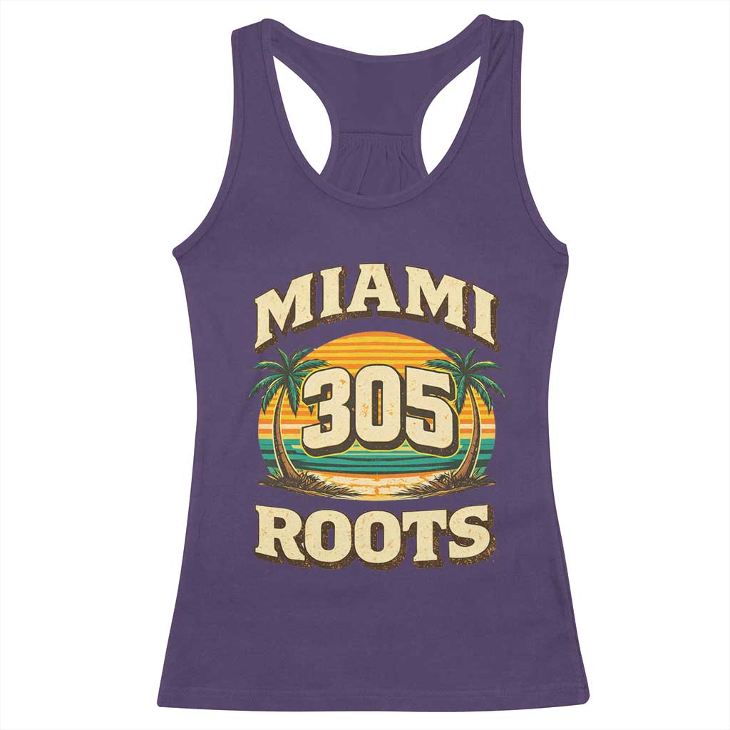 Vintage Miami 305 Roots Racerback Tank Top Retro Sunset Palm Trees Florida Natives
