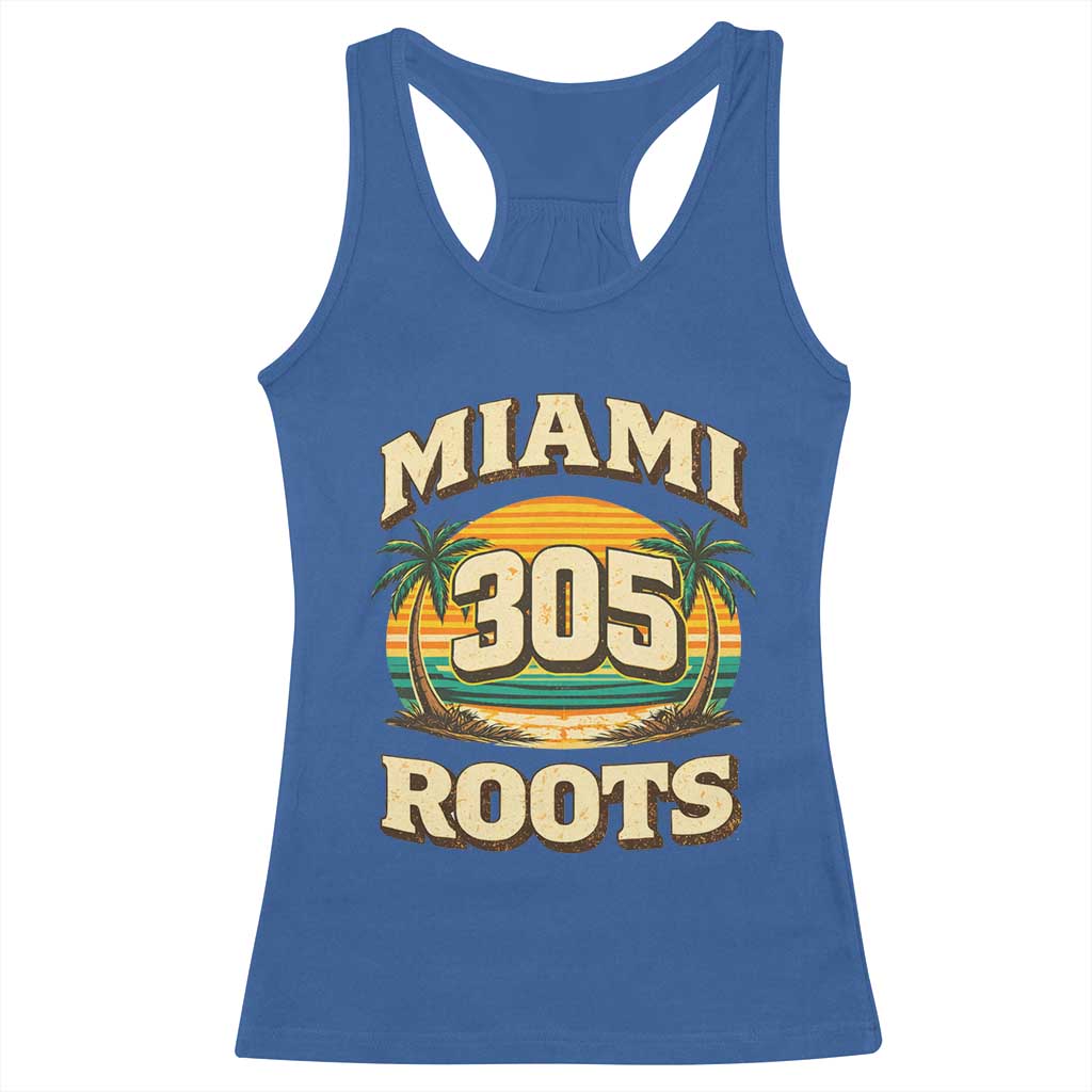 Vintage Miami 305 Roots Racerback Tank Top Retro Sunset Palm Trees Florida Natives
