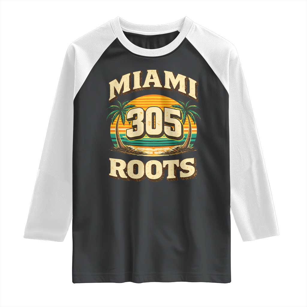 Vintage Miami 305 Roots Raglan Shirt Retro Sunset Palm Trees Florida Natives