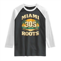 Vintage Miami 305 Roots Raglan Shirt Retro Sunset Palm Trees Florida Natives