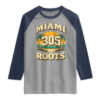 Vintage Miami 305 Roots Raglan Shirt Retro Sunset Palm Trees Florida Natives