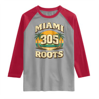 Vintage Miami 305 Roots Raglan Shirt Retro Sunset Palm Trees Florida Natives