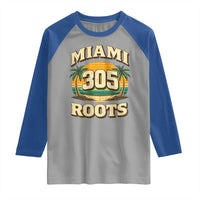 Vintage Miami 305 Roots Raglan Shirt Retro Sunset Palm Trees Florida Natives