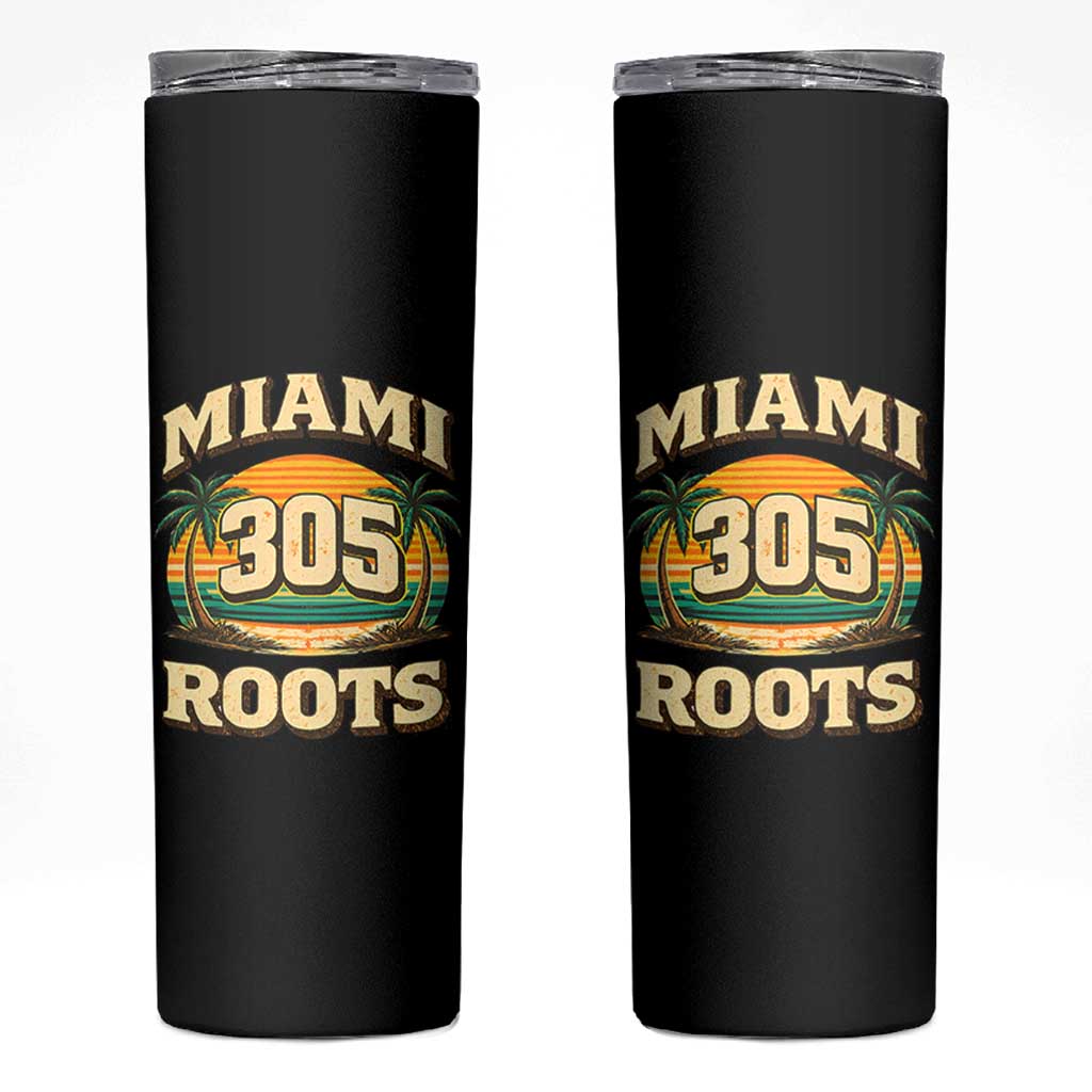 Vintage Miami 305 Roots Skinny Tumbler Retro Sunset Palm Trees Florida Natives