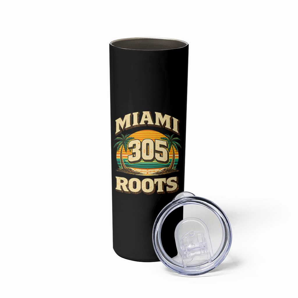 Vintage Miami 305 Roots Skinny Tumbler Retro Sunset Palm Trees Florida Natives