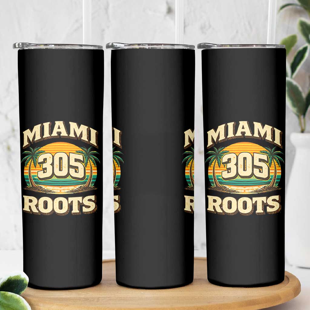 Vintage Miami 305 Roots Skinny Tumbler Retro Sunset Palm Trees Florida Natives