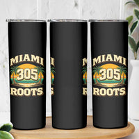 Vintage Miami 305 Roots Skinny Tumbler Retro Sunset Palm Trees Florida Natives