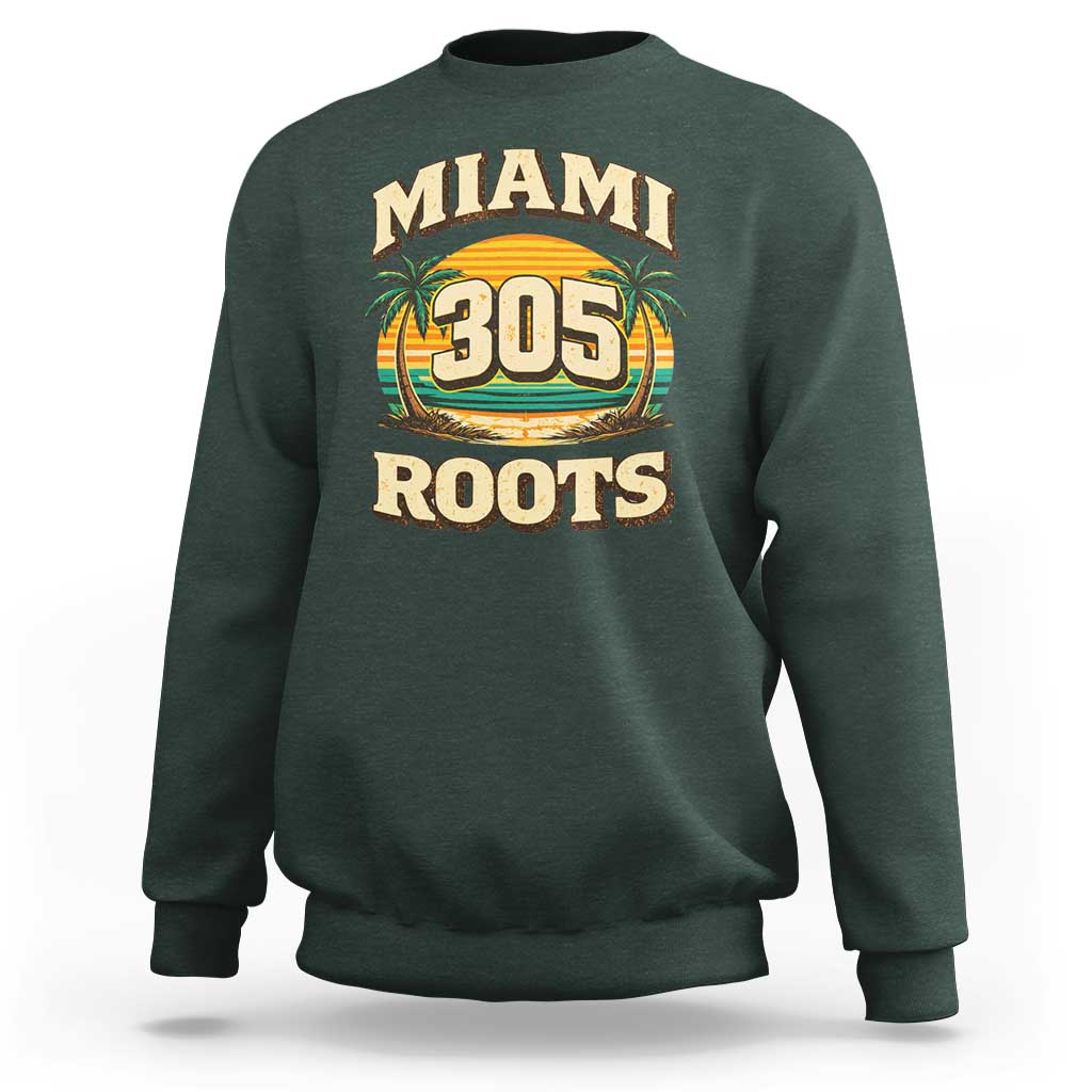 Vintage Miami 305 Roots Sweatshirt Retro Sunset Palm Trees Florida Natives