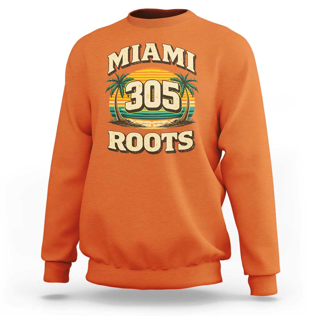 Vintage Miami 305 Roots Sweatshirt Retro Sunset Palm Trees Florida Natives