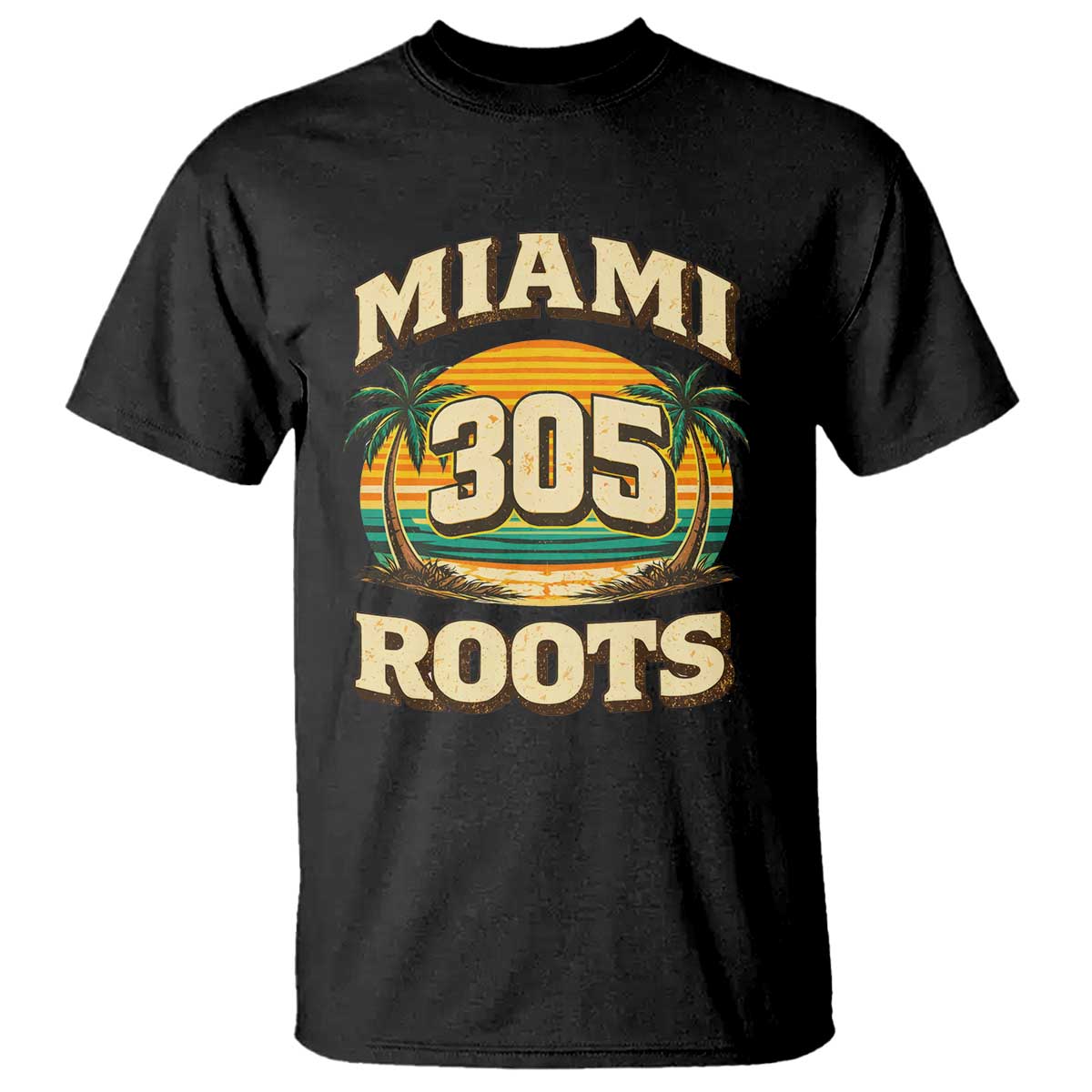 Vintage Miami 305 Roots T Shirt Retro Sunset Palm Trees Florida Natives