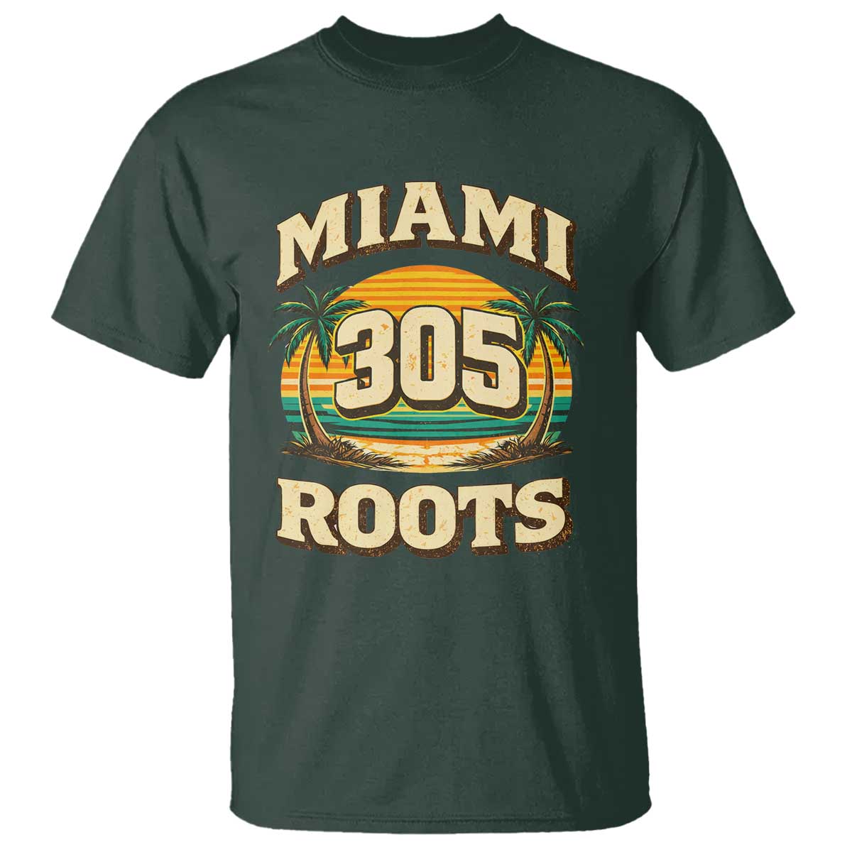 Vintage Miami 305 Roots T Shirt Retro Sunset Palm Trees Florida Natives