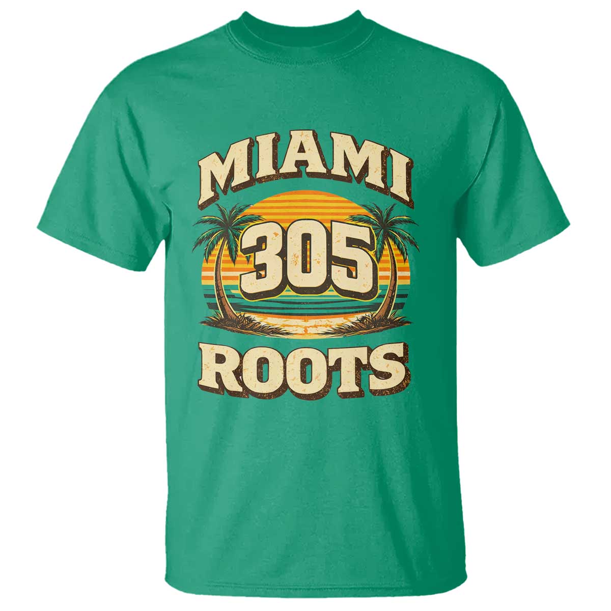 Vintage Miami 305 Roots T Shirt Retro Sunset Palm Trees Florida Natives