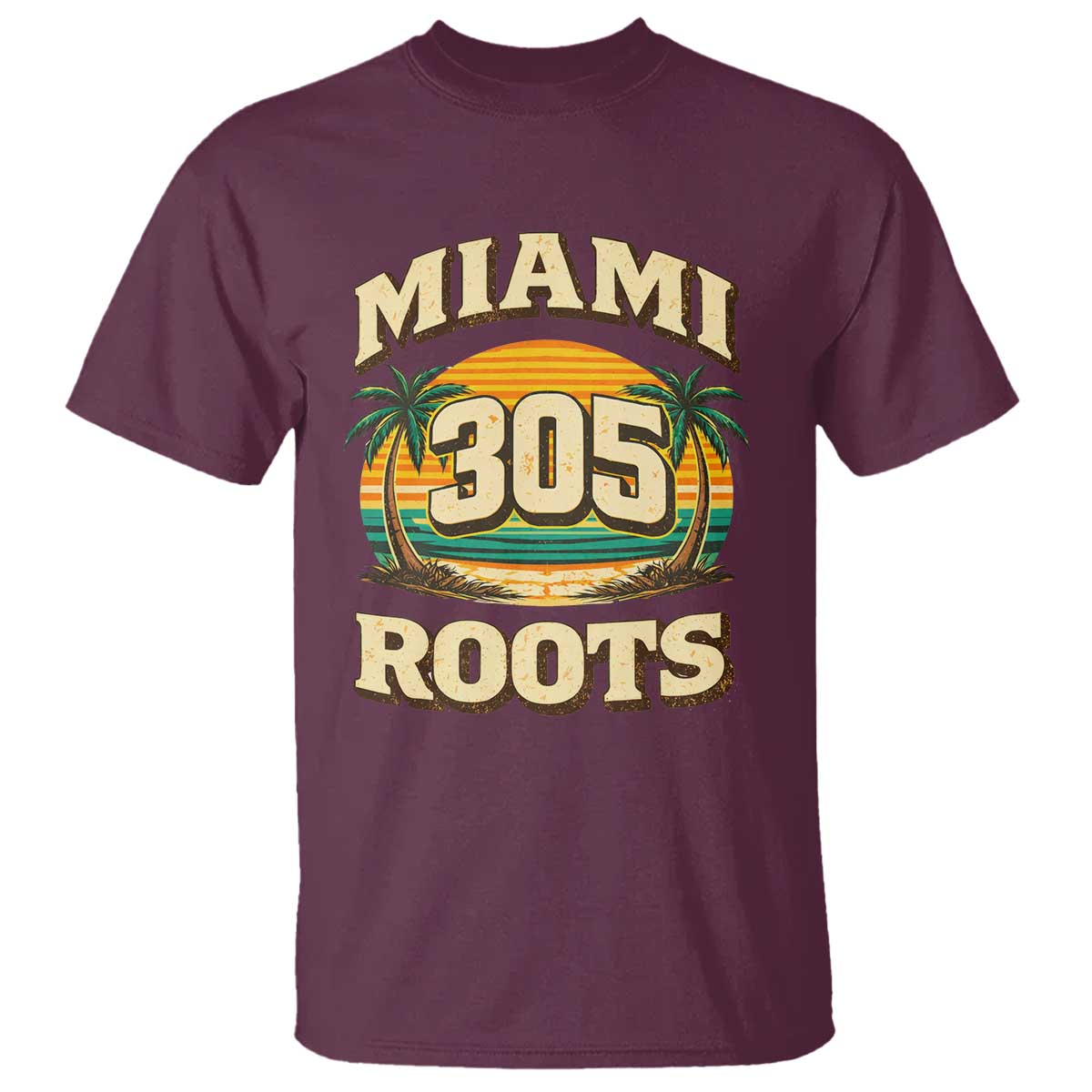 Vintage Miami 305 Roots T Shirt Retro Sunset Palm Trees Florida Natives