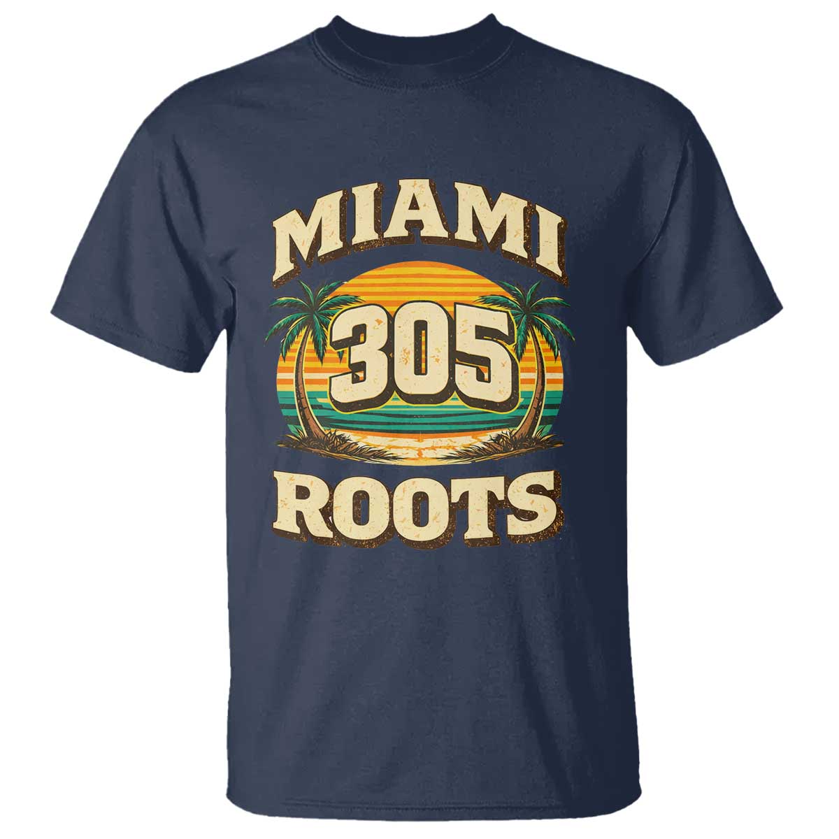 Vintage Miami 305 Roots T Shirt Retro Sunset Palm Trees Florida Natives