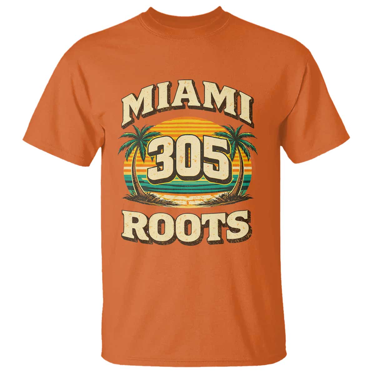 Vintage Miami 305 Roots T Shirt Retro Sunset Palm Trees Florida Natives