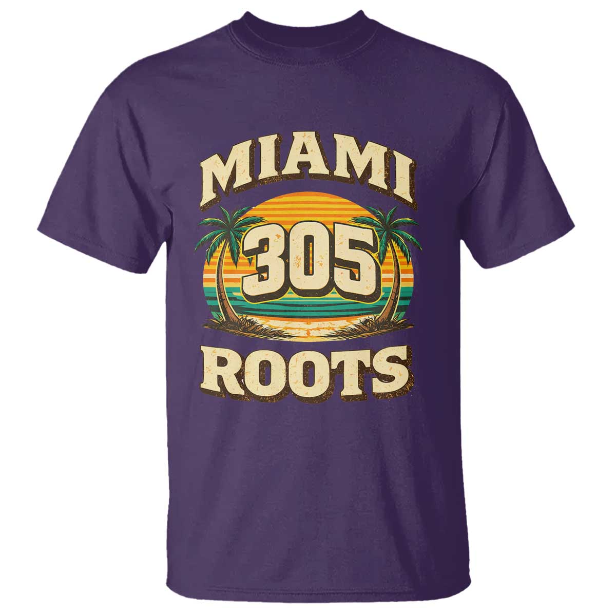 Vintage Miami 305 Roots T Shirt Retro Sunset Palm Trees Florida Natives