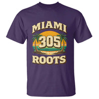 Vintage Miami 305 Roots T Shirt Retro Sunset Palm Trees Florida Natives