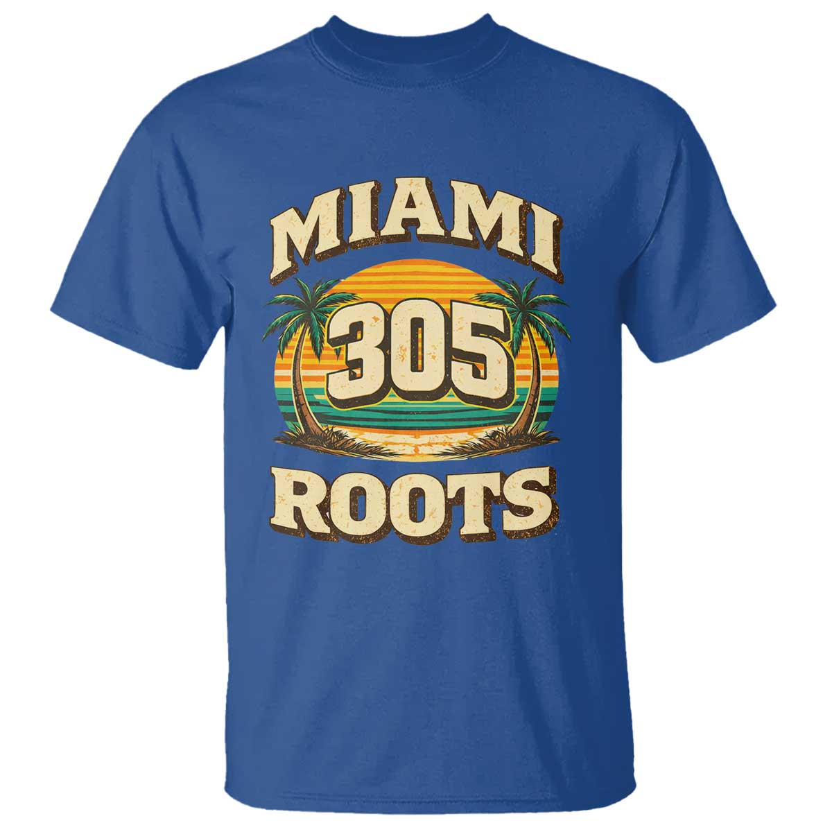 Vintage Miami 305 Roots T Shirt Retro Sunset Palm Trees Florida Natives