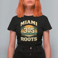 Vintage Miami 305 Roots T Shirt For Women Retro Sunset Palm Trees Florida Natives