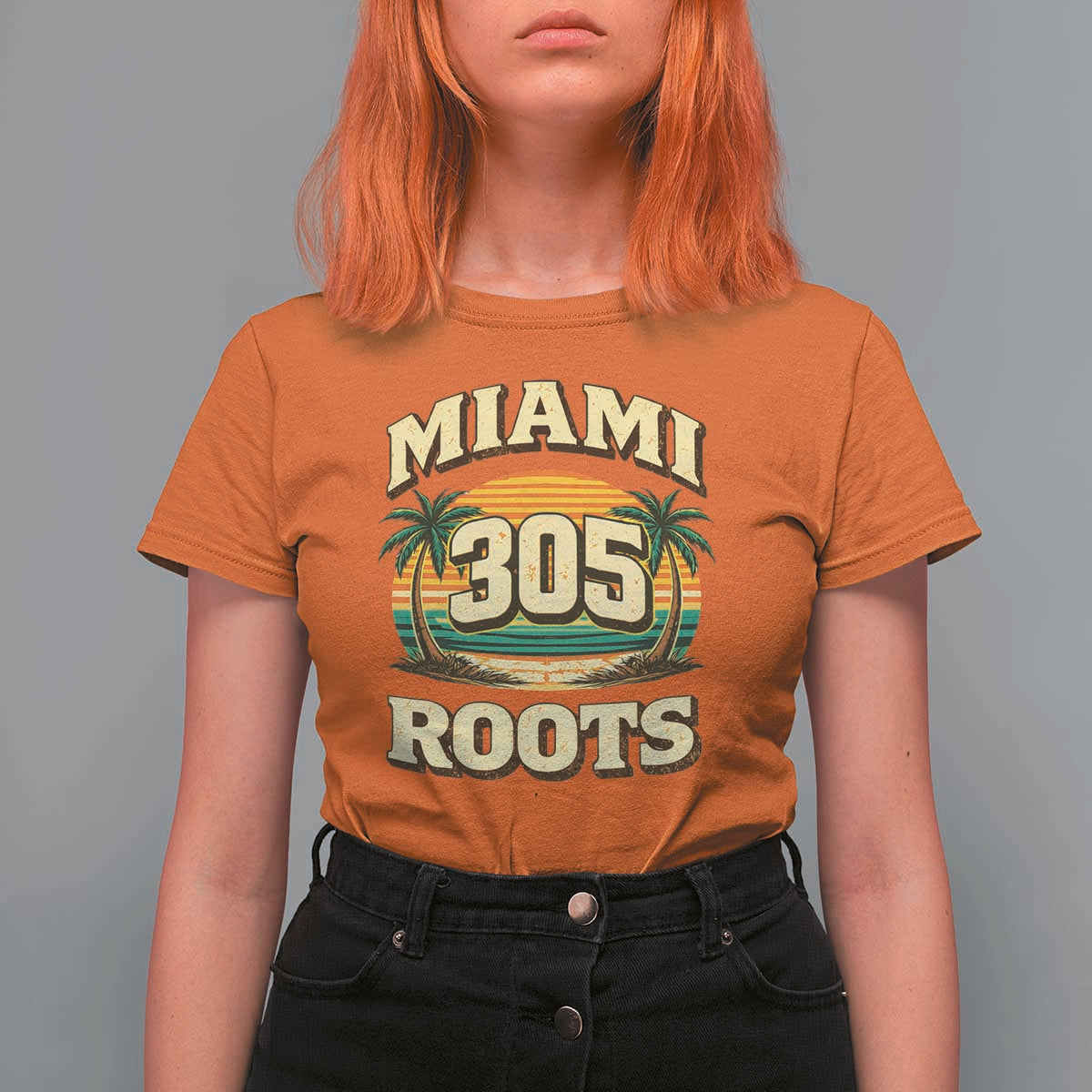 Vintage Miami 305 Roots T Shirt For Women Retro Sunset Palm Trees Florida Natives