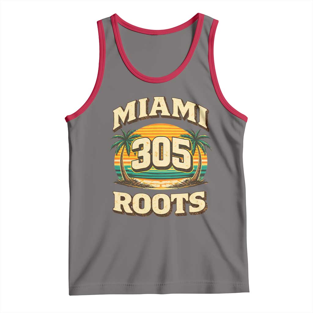 Vintage Miami 305 Roots Tank Top Retro Sunset Palm Trees Florida Natives