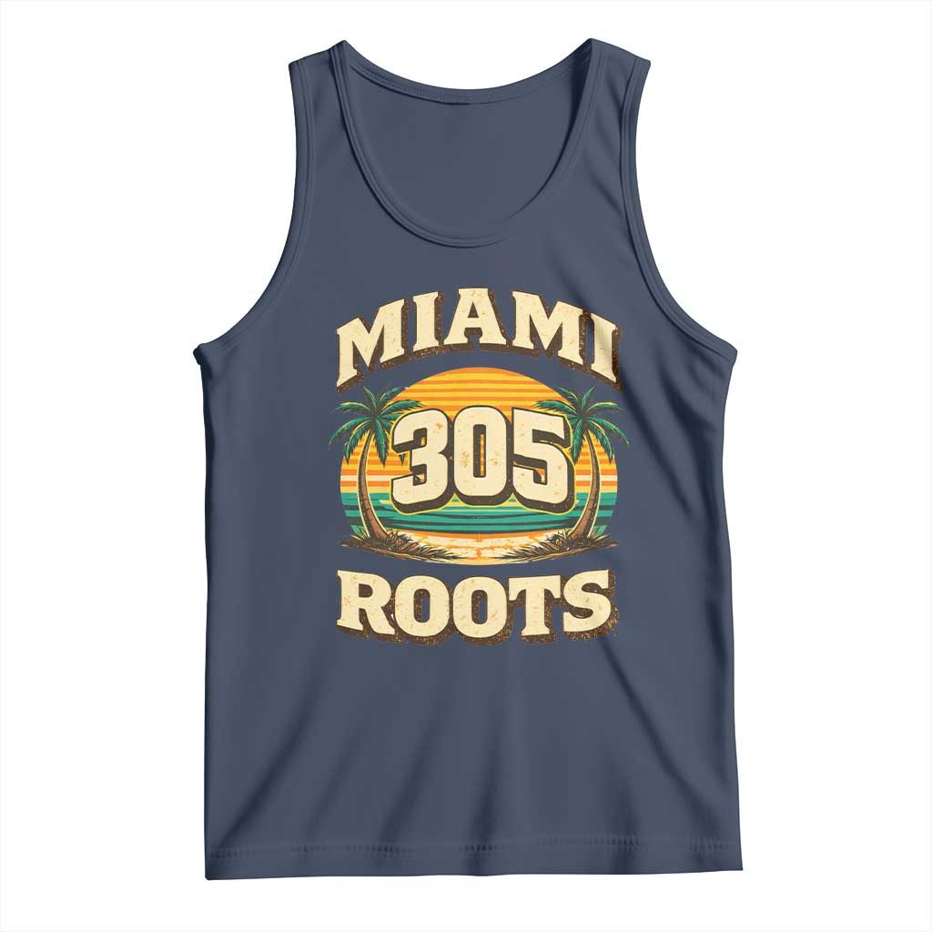 Vintage Miami 305 Roots Tank Top Retro Sunset Palm Trees Florida Natives