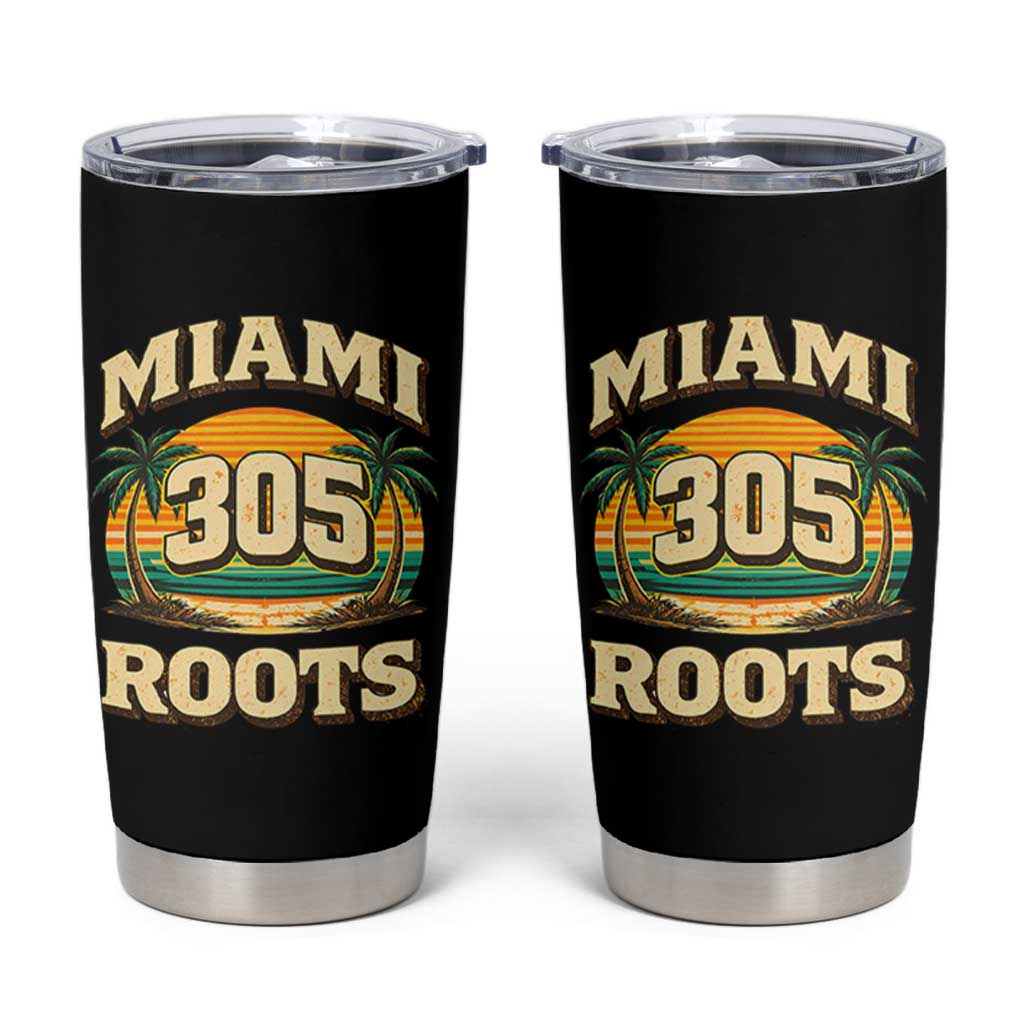 Vintage Miami 305 Roots Tumbler Cup Retro Sunset Palm Trees Florida Natives