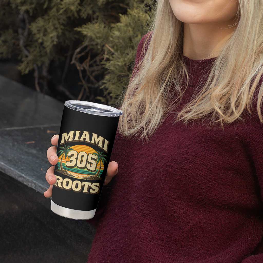 Vintage Miami 305 Roots Tumbler Cup Retro Sunset Palm Trees Florida Natives