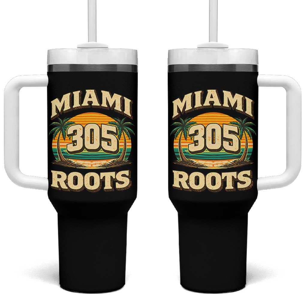 Vintage Miami 305 Roots Tumbler With Handle Retro Sunset Palm Trees Florida Natives