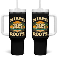 Vintage Miami 305 Roots Tumbler With Handle Retro Sunset Palm Trees Florida Natives