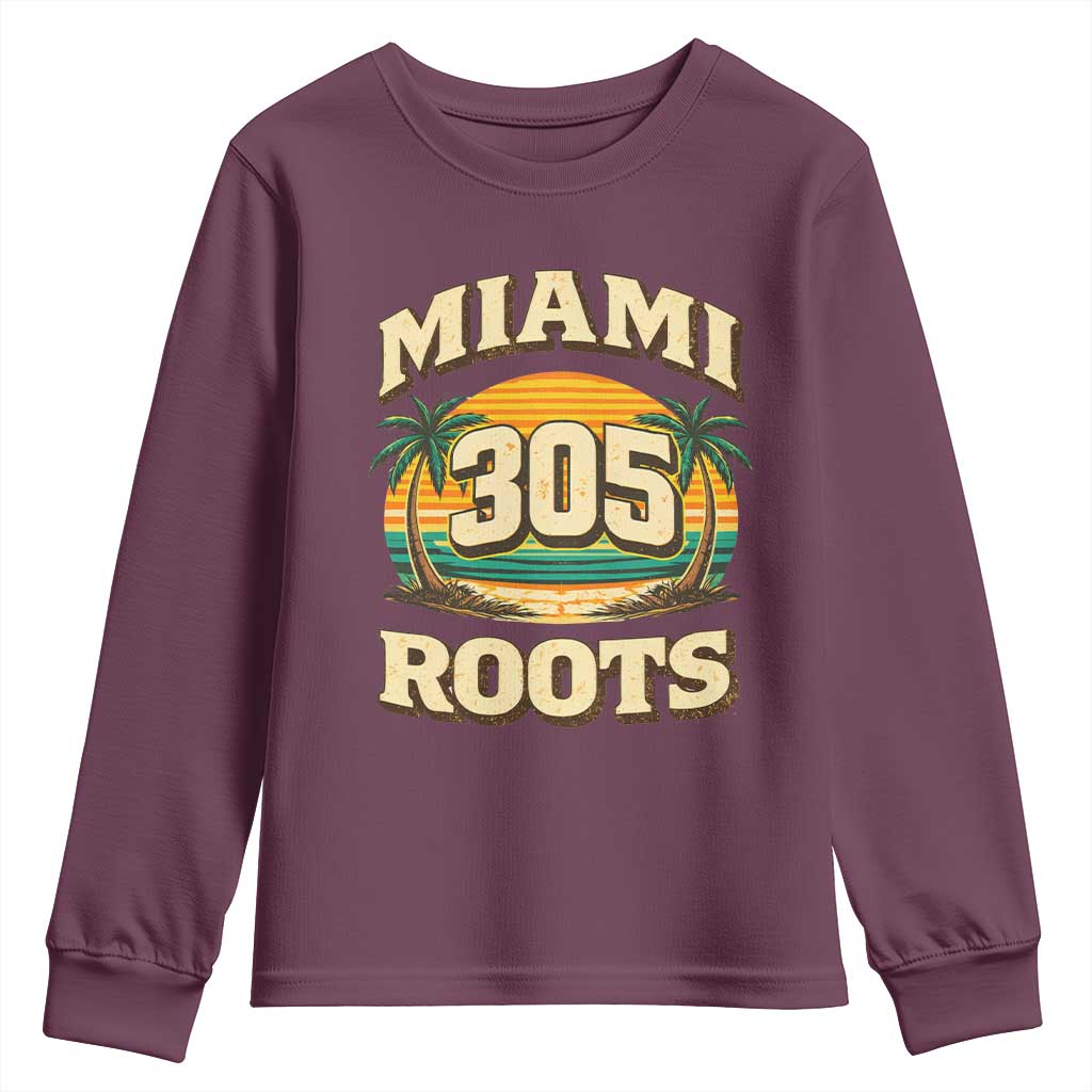 Vintage Miami 305 Roots Youth Sweatshirt Retro Sunset Palm Trees Florida Natives