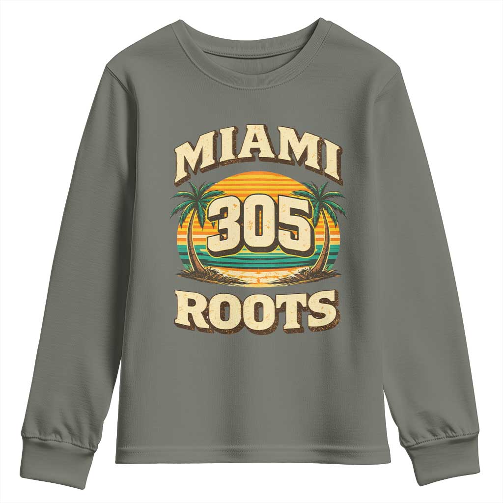 Vintage Miami 305 Roots Youth Sweatshirt Retro Sunset Palm Trees Florida Natives