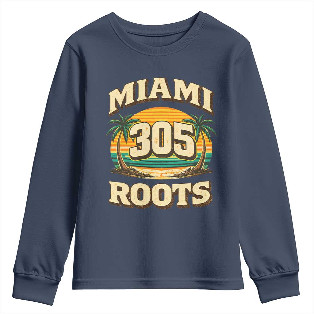 Vintage Miami 305 Roots Youth Sweatshirt Retro Sunset Palm Trees Florida Natives