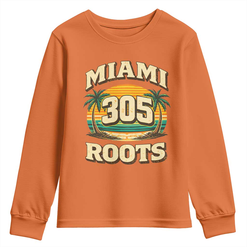 Vintage Miami 305 Roots Youth Sweatshirt Retro Sunset Palm Trees Florida Natives