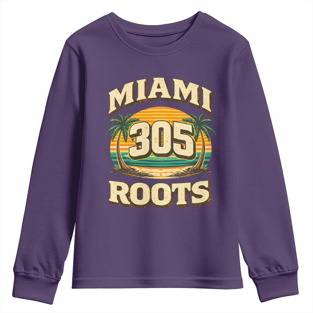 Vintage Miami 305 Roots Youth Sweatshirt Retro Sunset Palm Trees Florida Natives