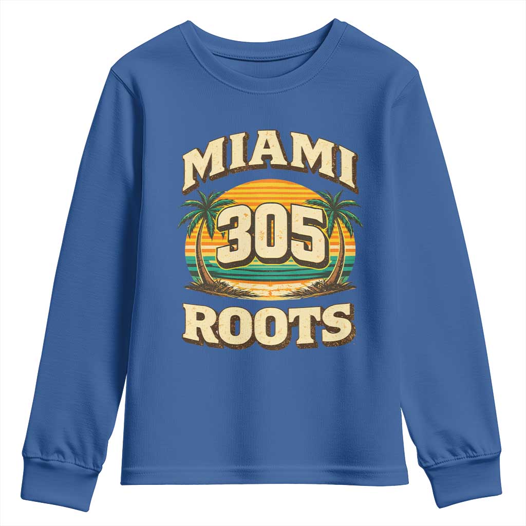 Vintage Miami 305 Roots Youth Sweatshirt Retro Sunset Palm Trees Florida Natives