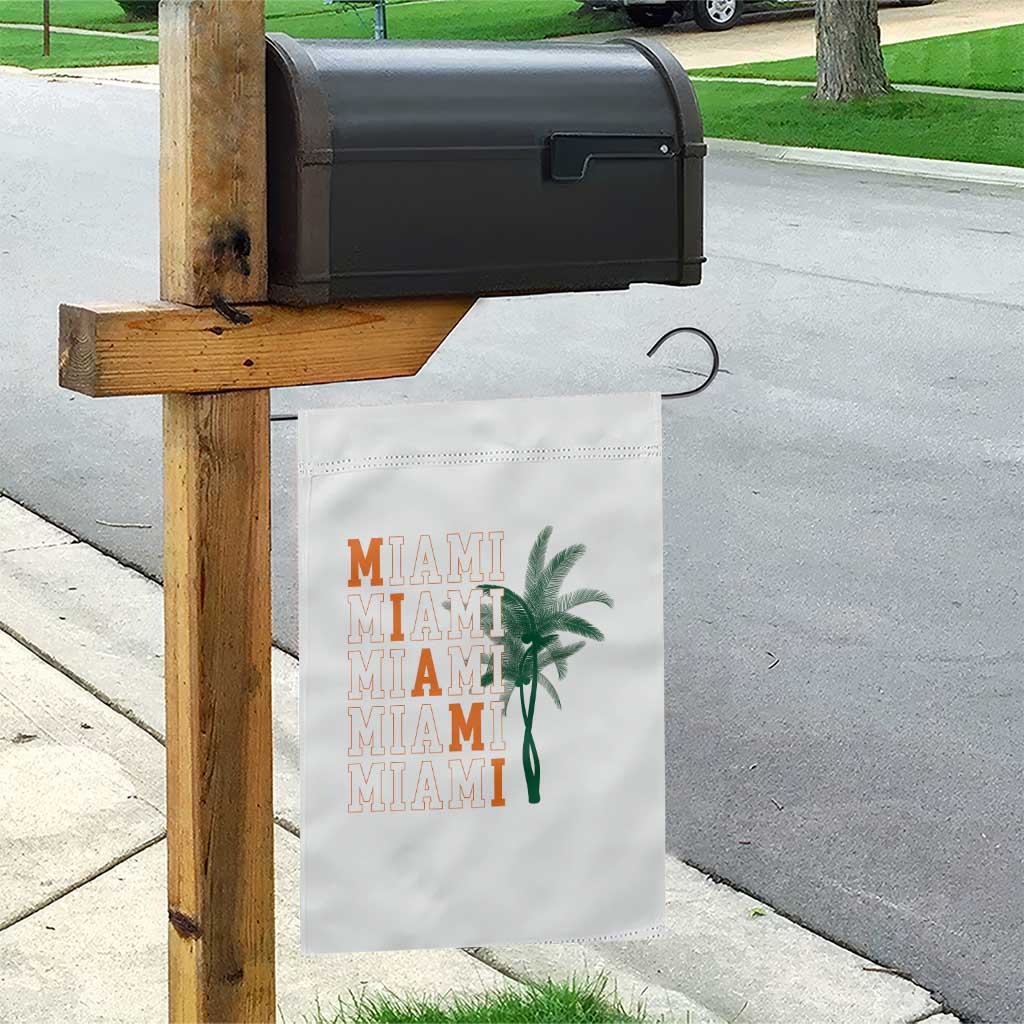 Miami Pride Palm Tree Graphic Garden Flag Orange and Green Tropical City Vibes