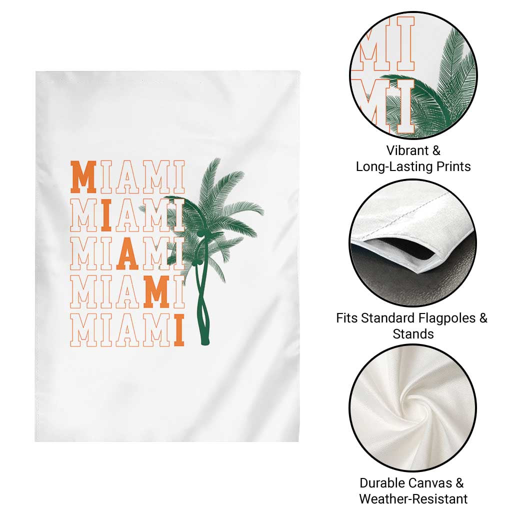 Miami Pride Palm Tree Graphic Garden Flag Orange and Green Tropical City Vibes