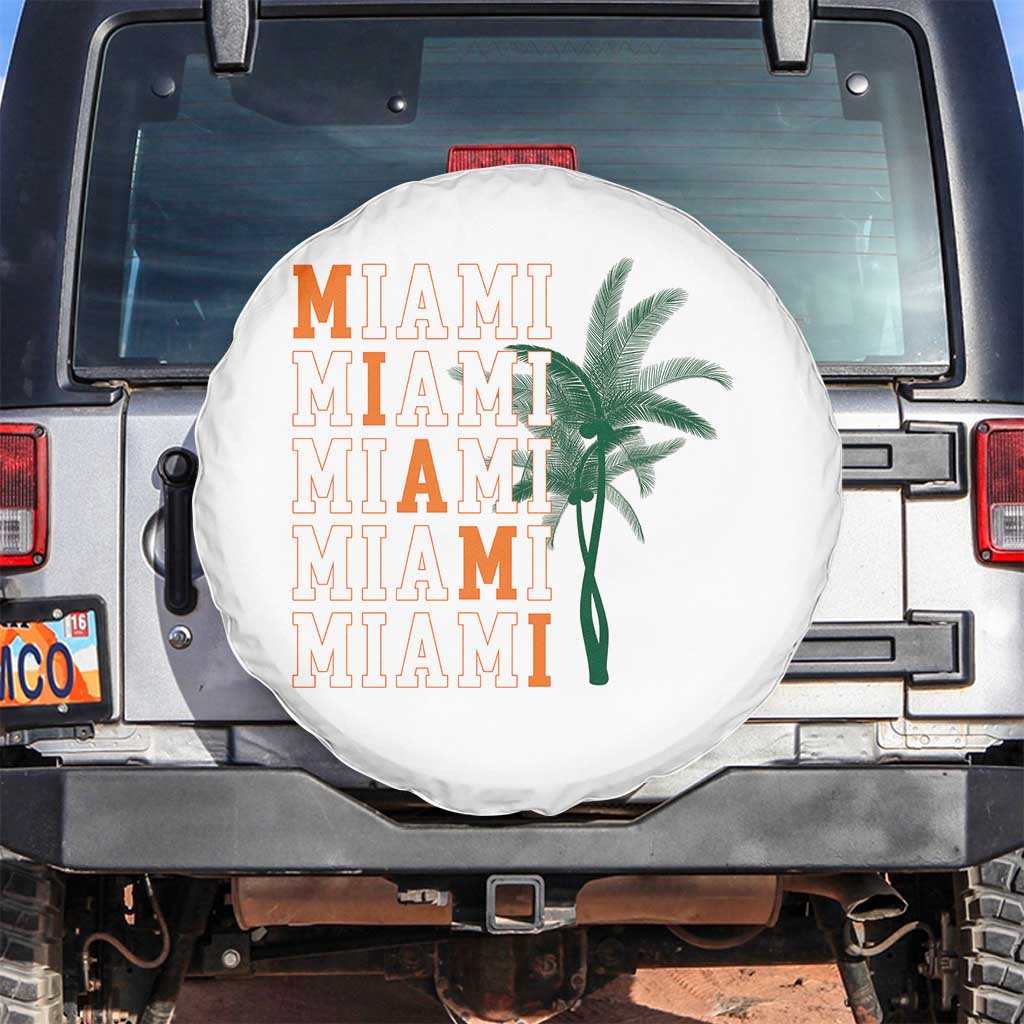 Miami Pride Palm Tree Graphic Spare Tire Cover Orange and Green Tropical City Vibes
