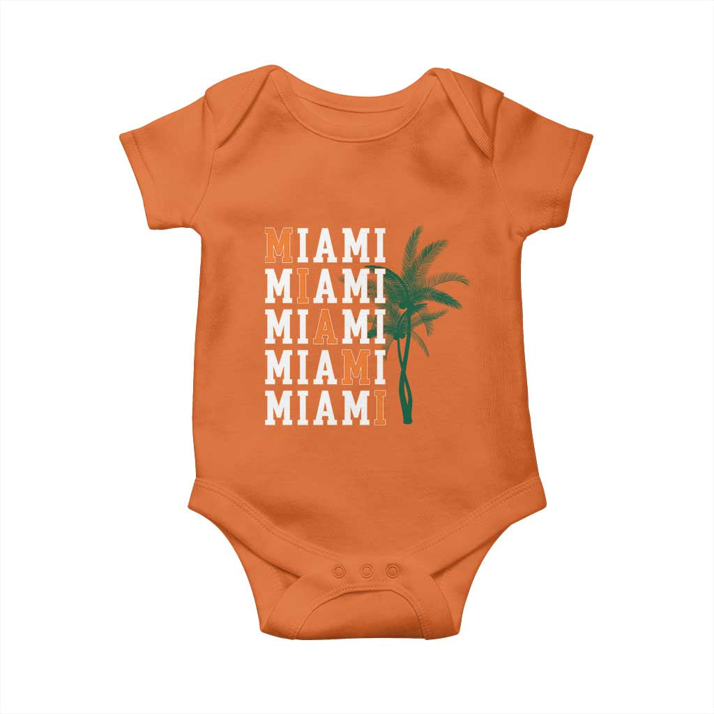 Miami Pride Palm Tree Graphic Baby Onesie Orange and Green Tropical City Vibes